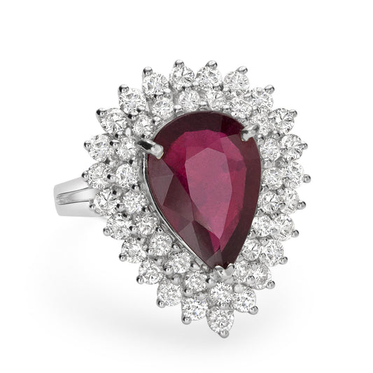 14K White Gold Diamond Ruby Ring V0235