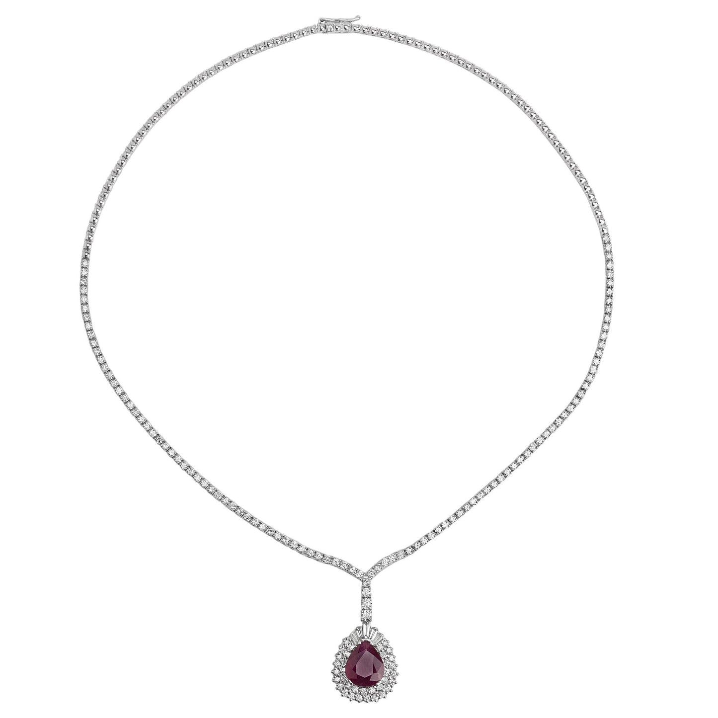 18K Classy White Gold  Diamond  Ruby Necklace V0070