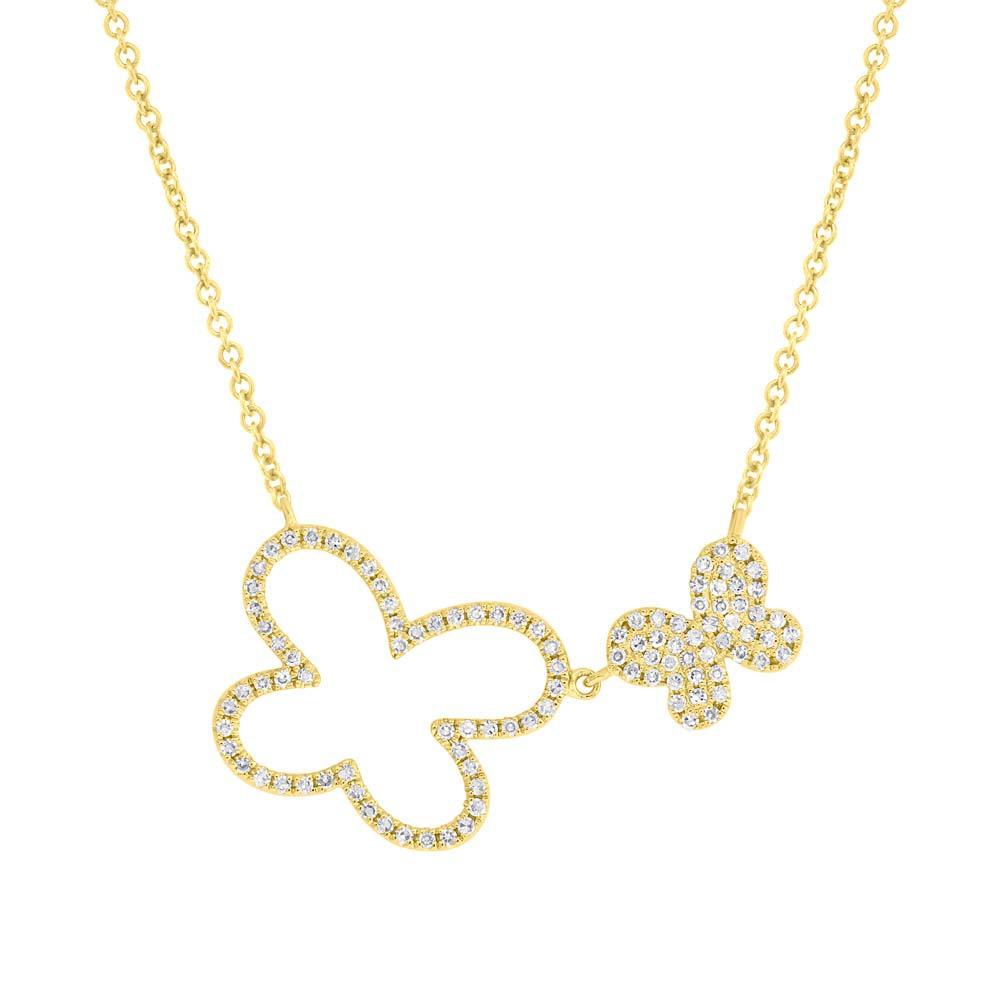 14k Yellow Gold Diamond Butterfly Necklace