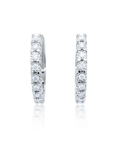 14k White Gold Halo Round Huggie Earring Wedding Earring