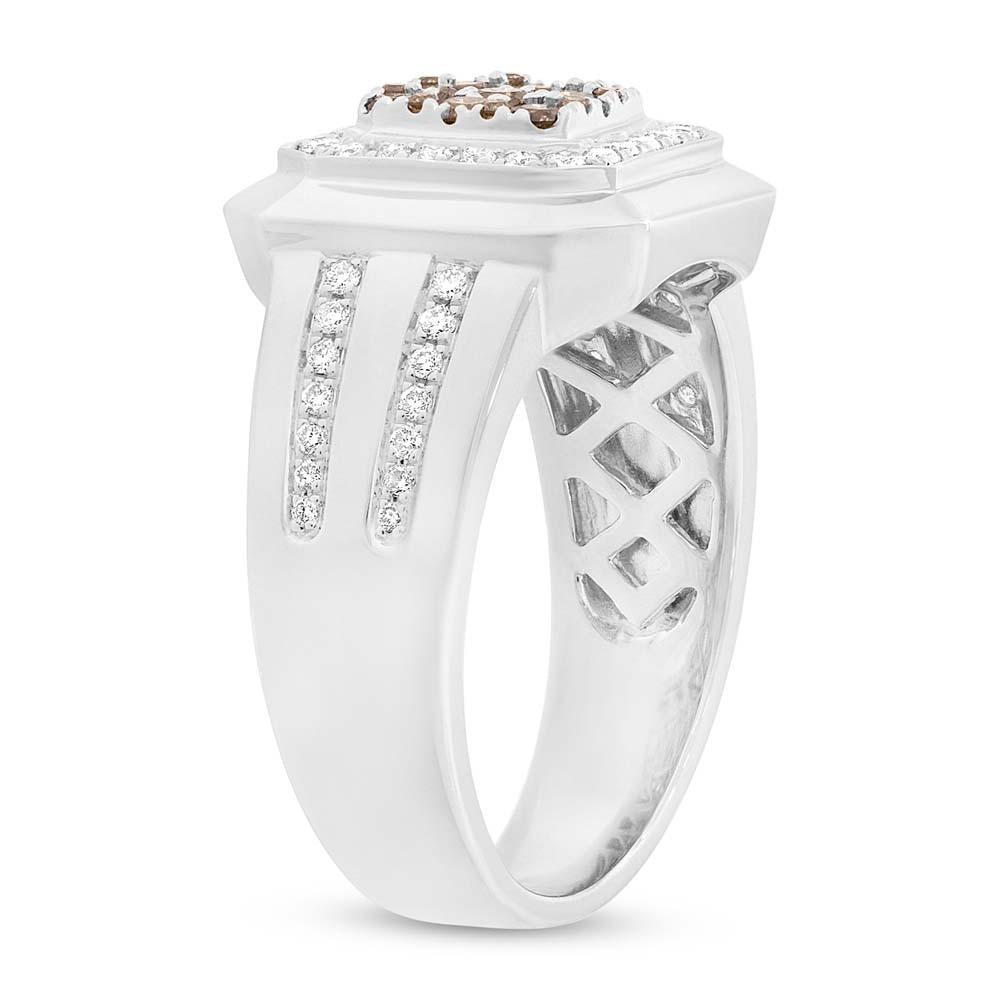14k White Gold White & Champagne Diamond Men's Ring - 0.86ct