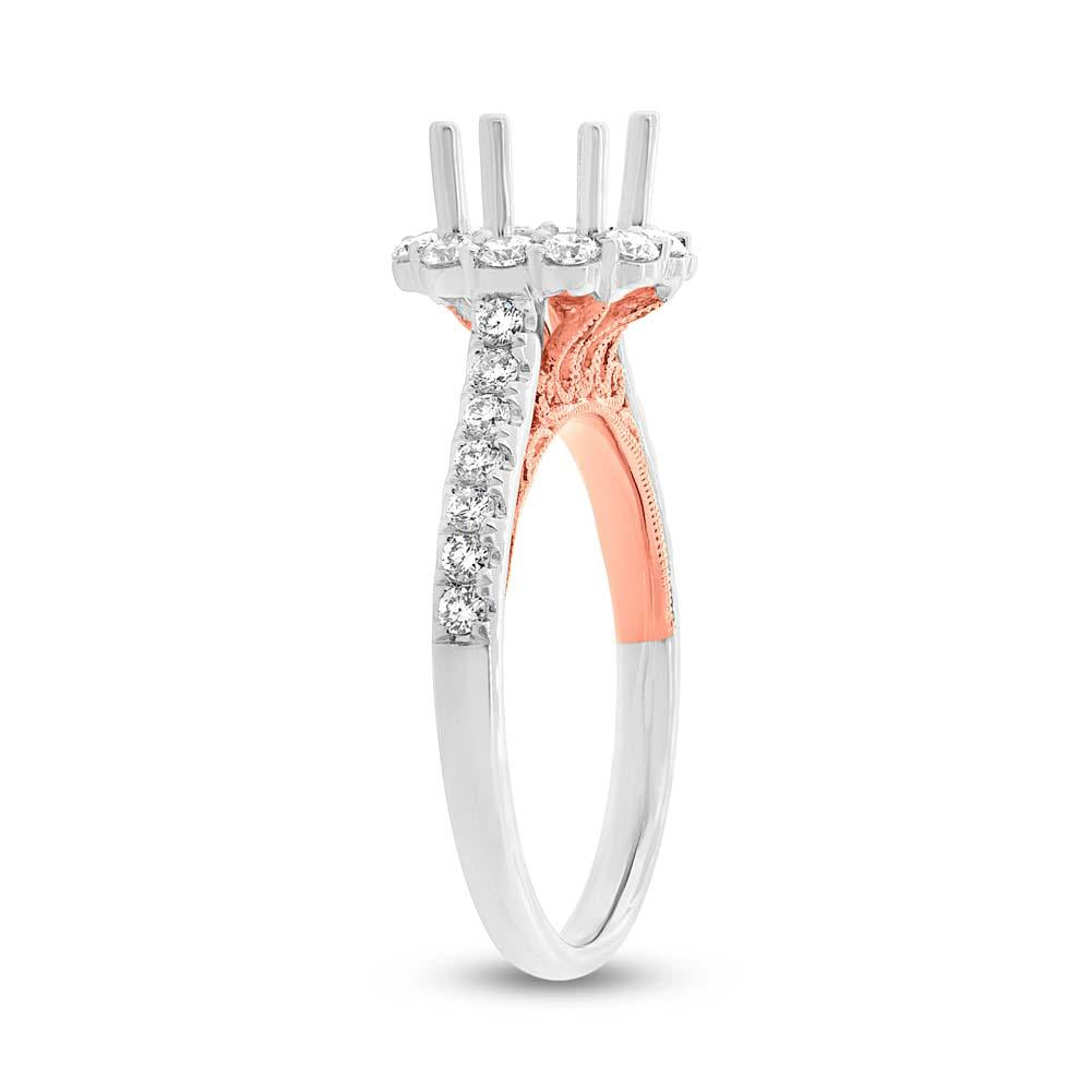 18k Two-tone Rose Gold Diamond Semi-mount Ring for 1.00ct Center - 0.59ct