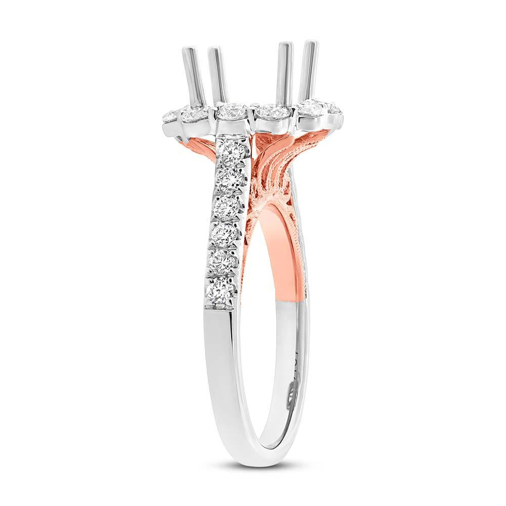 18k Two-tone Rose Gold Diamond Semi-mount Ring for 3.00ct Center - 1.08ct