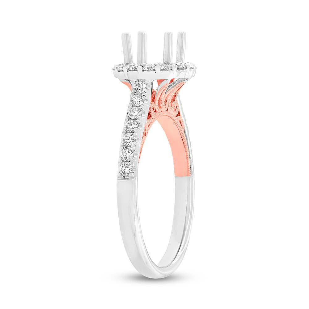 18k Two-tone Rose Gold Diamond Semi-mount Ring for 1.00ct Center - 0.49ct