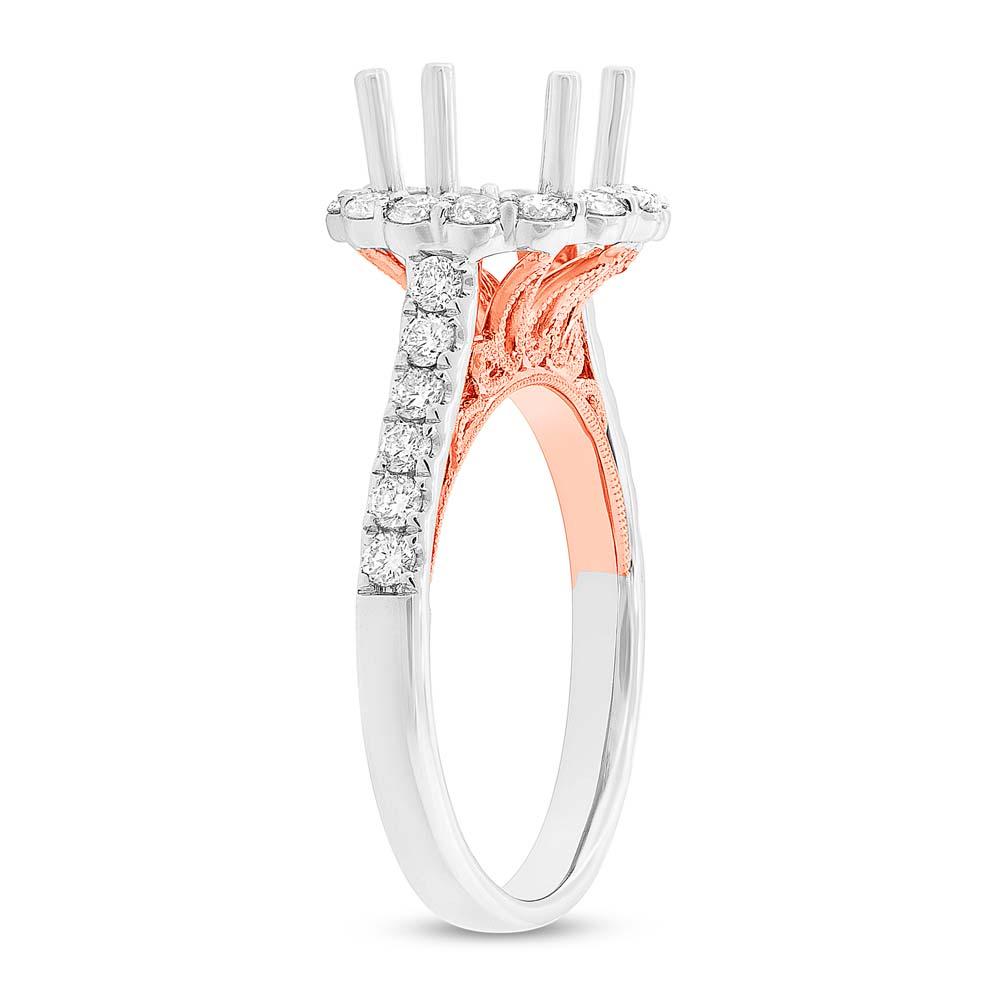 18k Two-tone Rose Gold Diamond Semi-mount Ring for 2.00ct Center Size 6.5 - 0.74ct