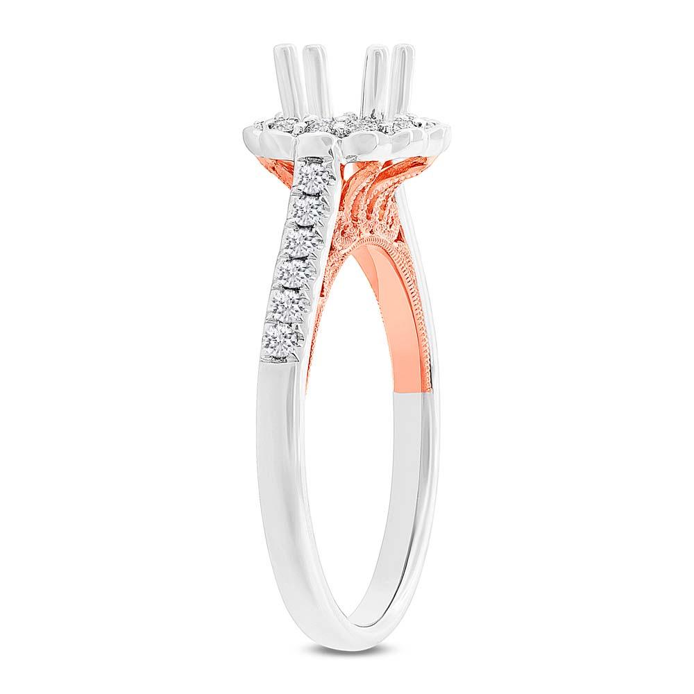 18k Two-tone Rose Gold Diamond Semi-mount Ring for 0.50ct Center - 0.39ct