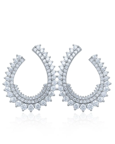 14k White Gold Semi Circle Round Earring Wedding Earring
