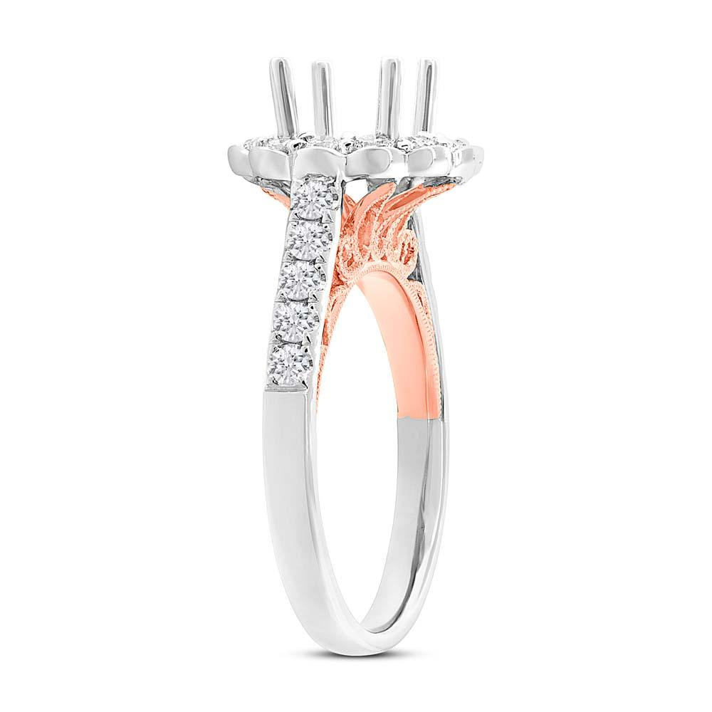 18k Two-tone Rose Gold Diamond Semi-mount Ring for 1.50ct Center Size 6.5 - 0.79ct