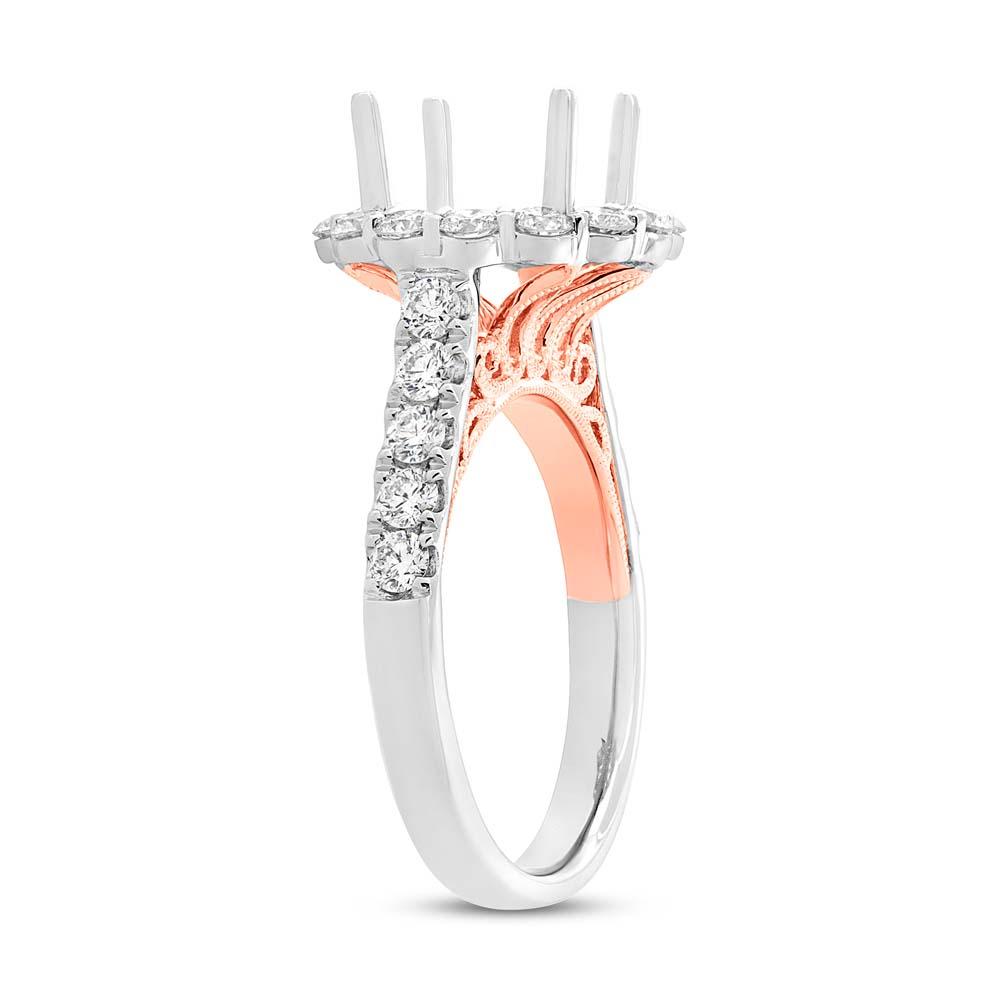 18k Two-tone Rose Gold Diamond Semi-mount Ring for 3.00ct Center - 1.15ct