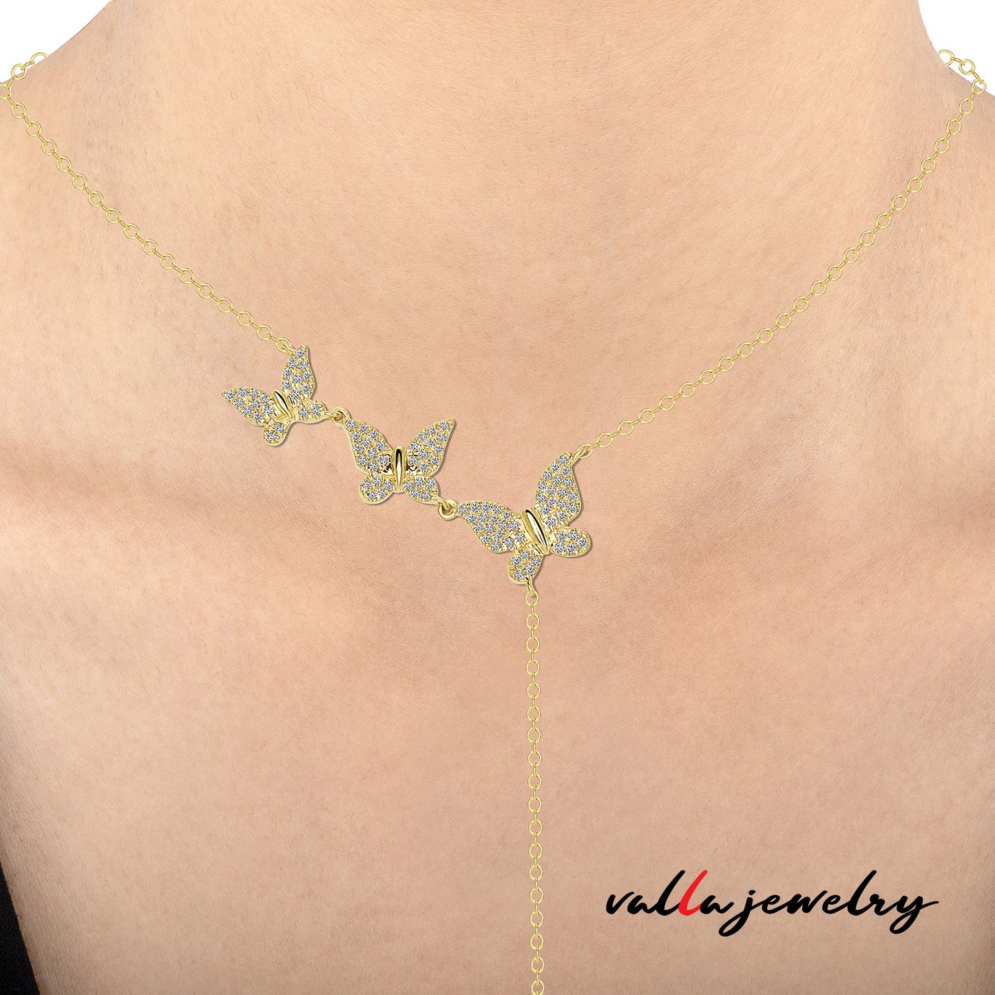 14K Rose Gold With 3.08Gr with Round Diamonds Butterfly Necklace V0214