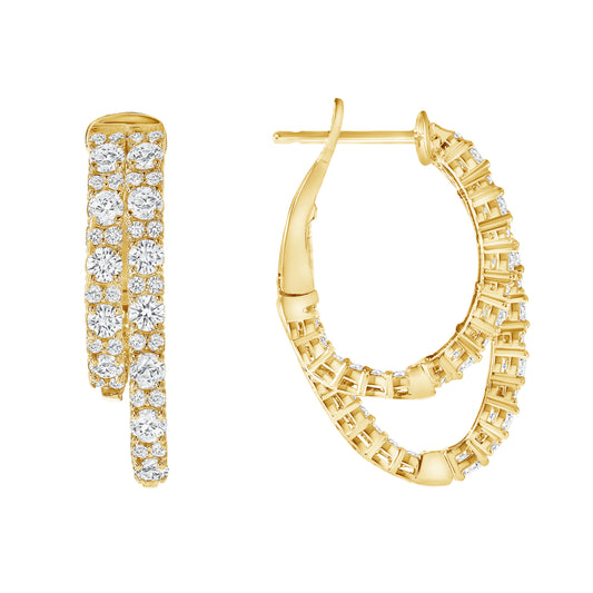 14K Yellow Gold Diamond Hoop Earring with 2.30 Carat Diamonds