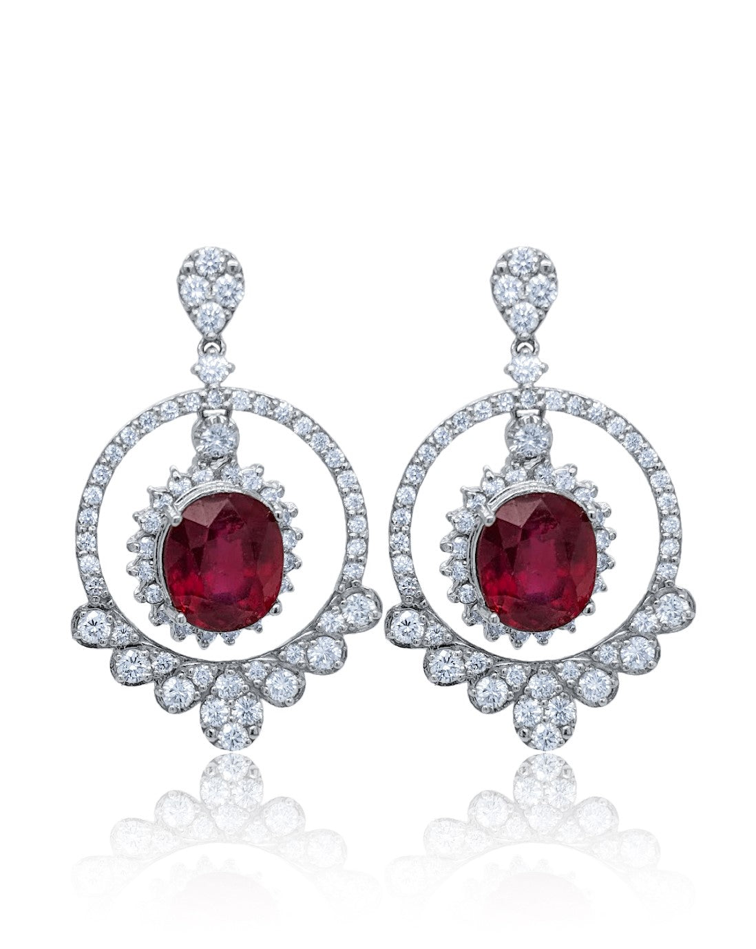 14k White Gold Diamond Earring With Ruby V0379