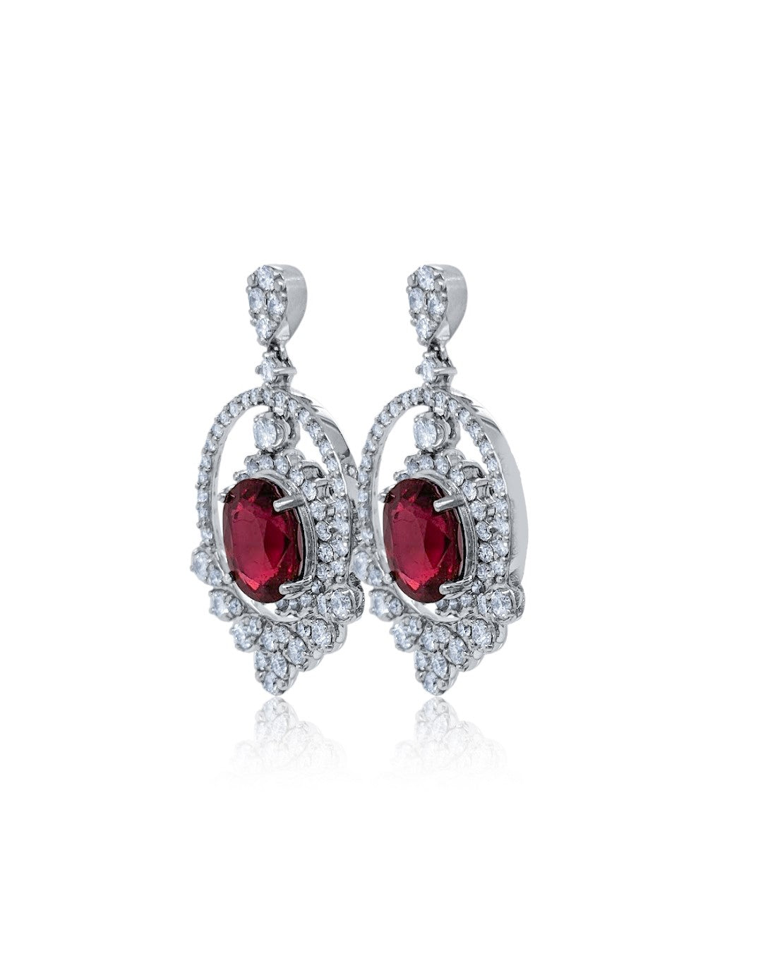 14k White Gold Diamond Earring With Ruby V0379