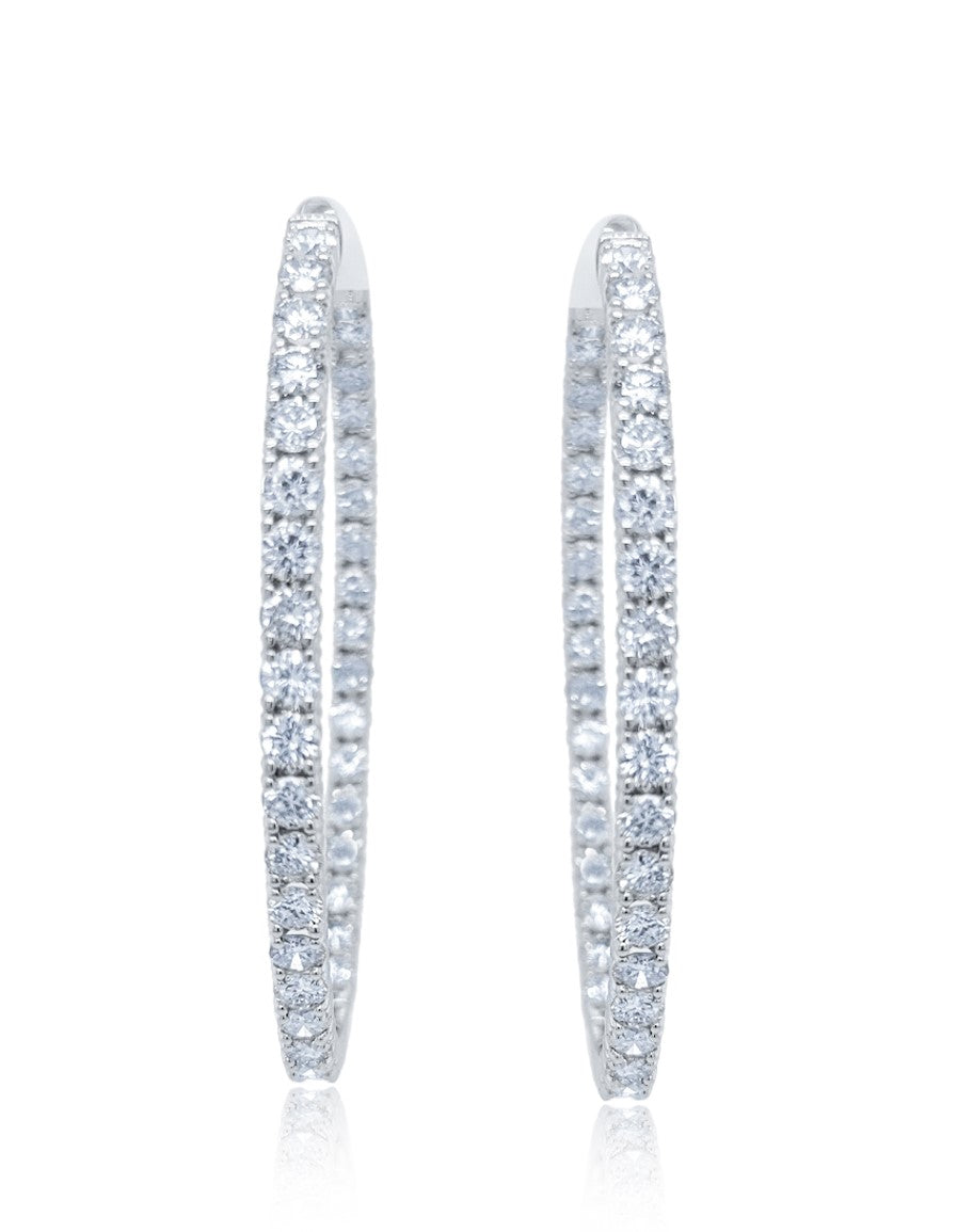 14k White Gold Diamond Hoop Earring V0346