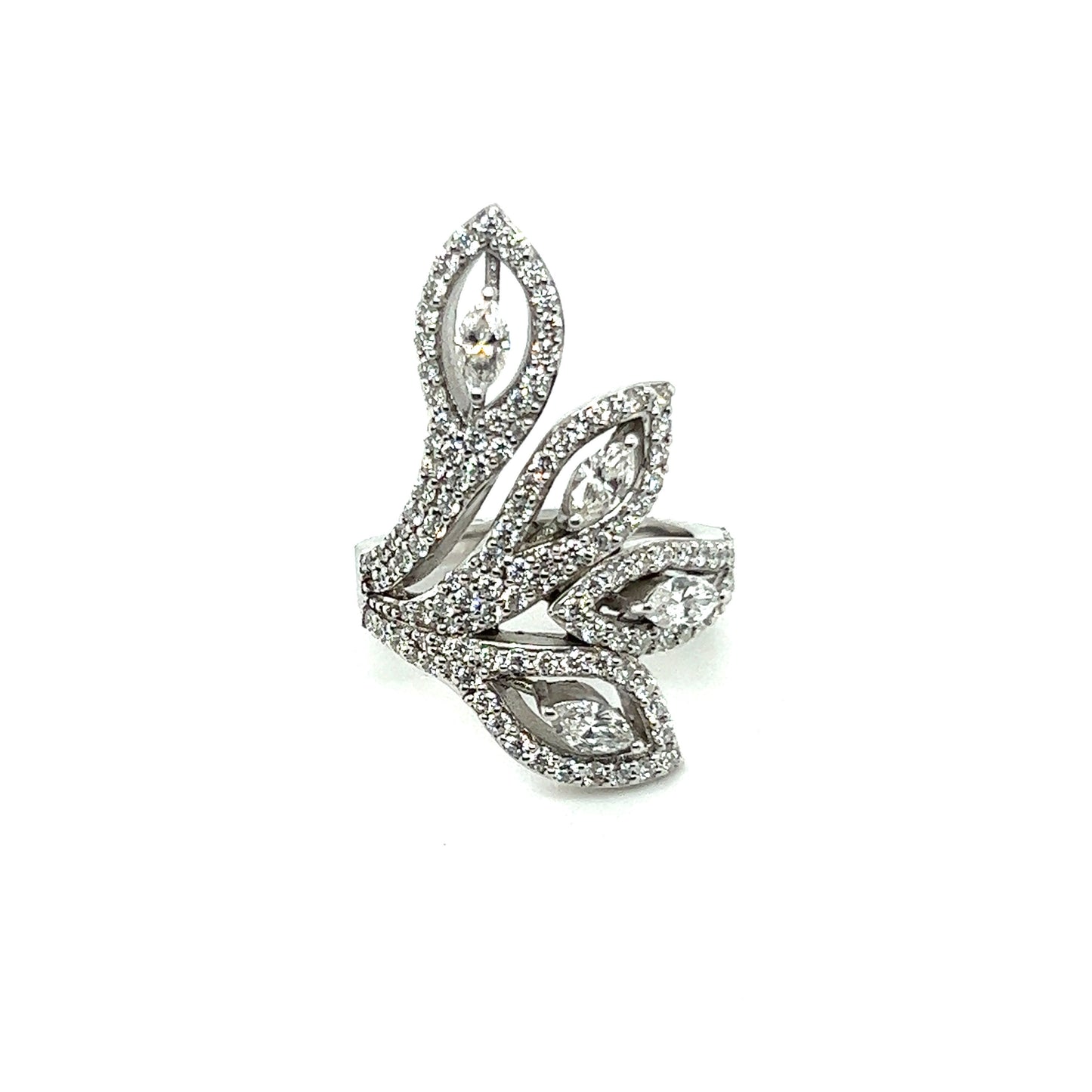 14K Diamond White Gold Marquis And Round Cut Diamond