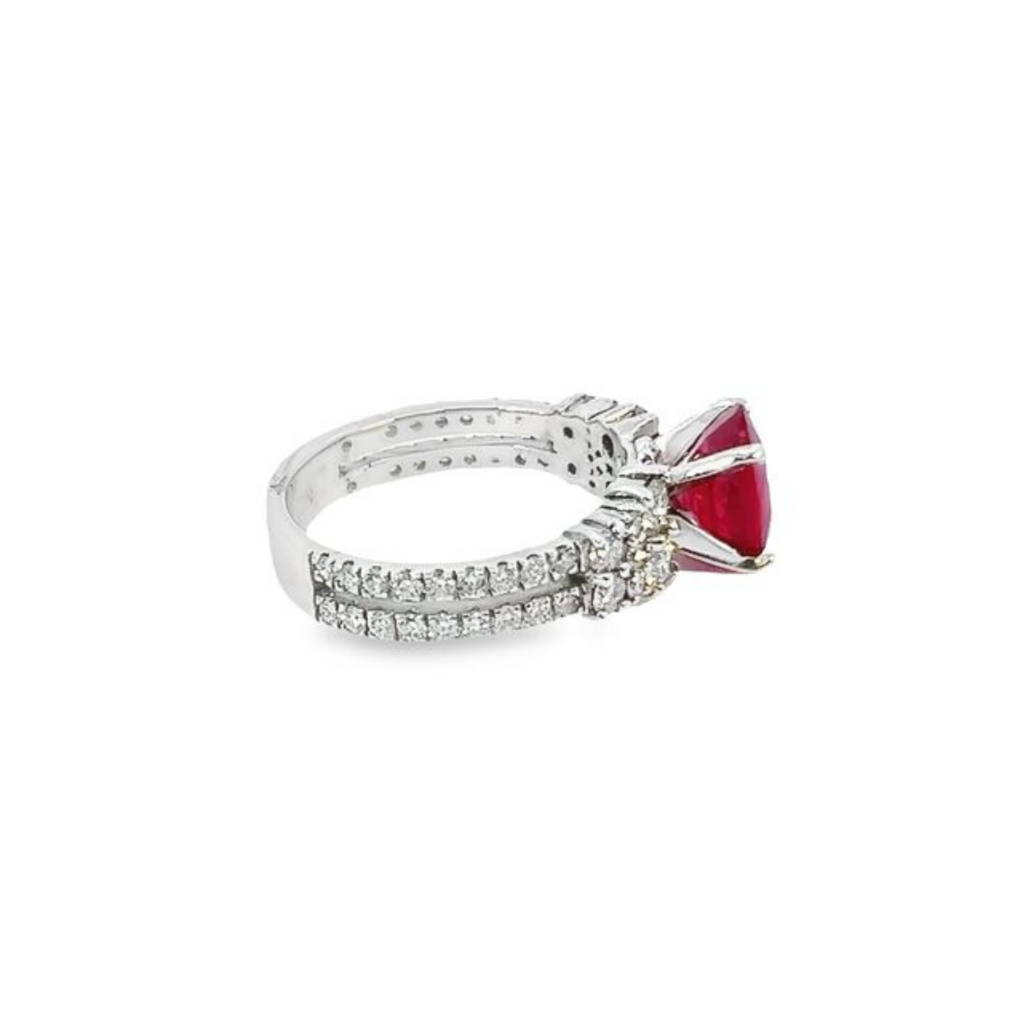 14k White Gold Diamond Ruby Stone Round Cut Ring 1.75