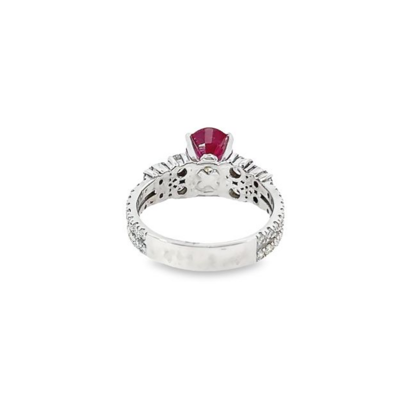 14k White Gold Diamond Ruby Stone Round Cut Ring 1.75