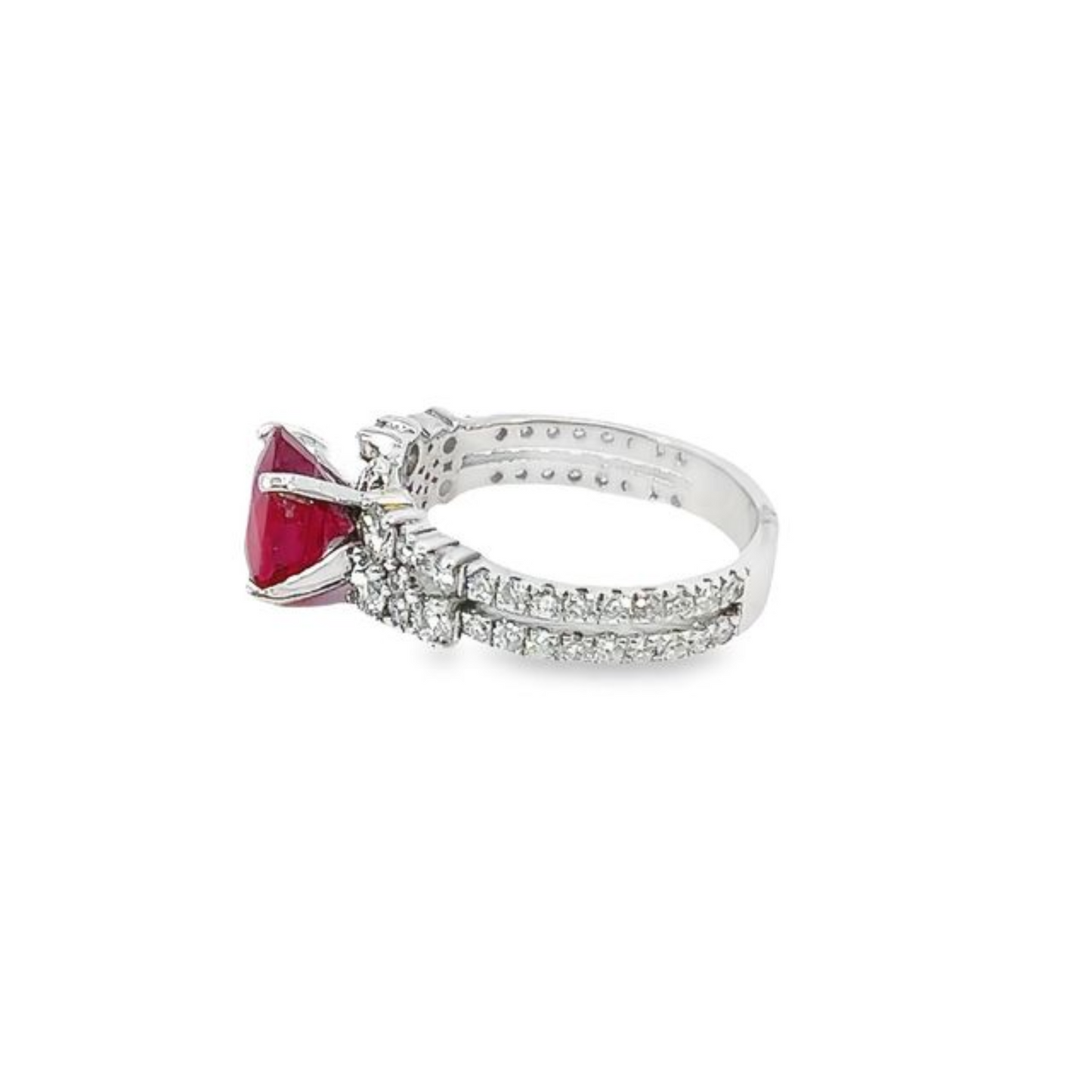 14k White Gold Diamond Ruby Stone Round Cut Ring 1.75