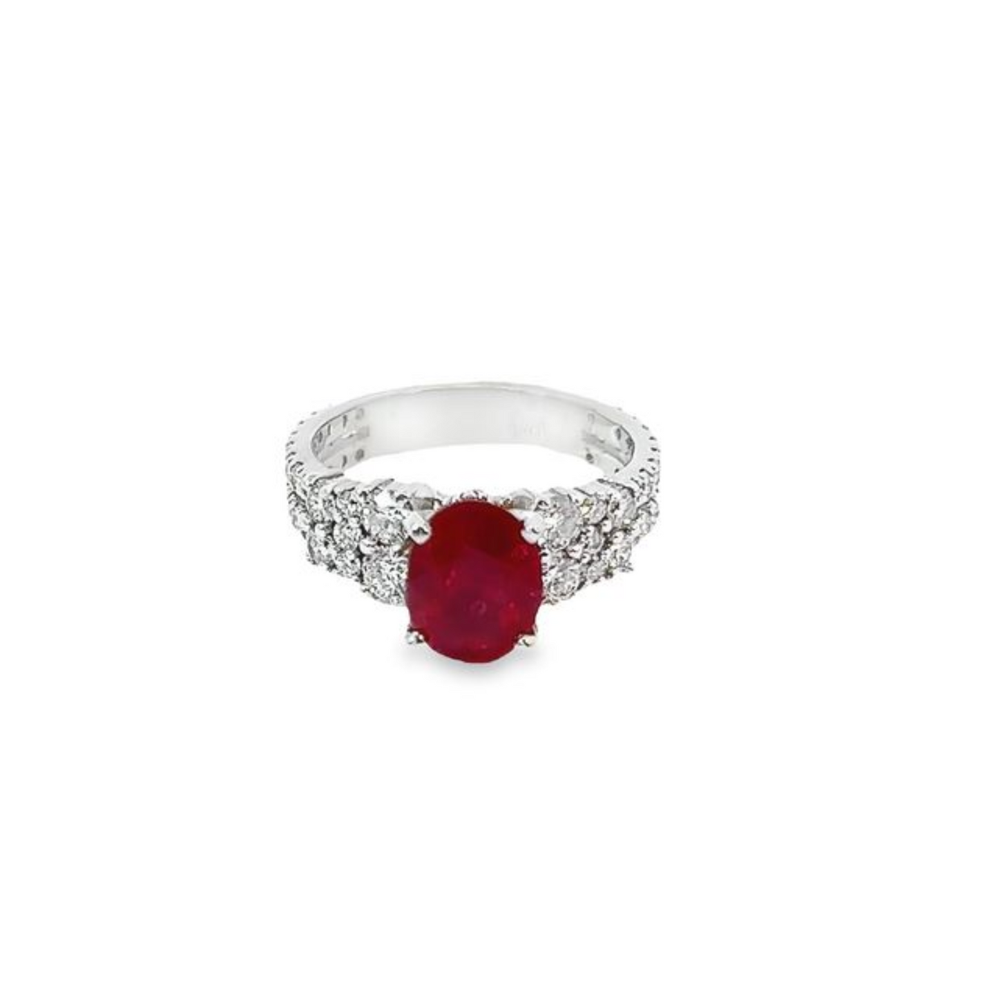 14k White Gold Diamond Ruby Stone Round Cut Ring 1.75