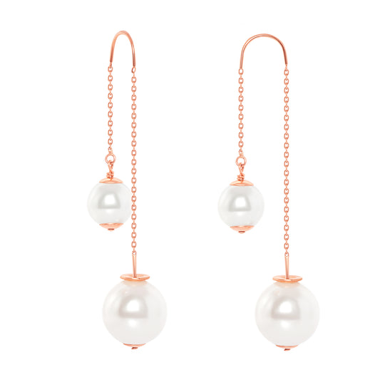 14k Rose Gold Unique 2 Pearls Rose Gold Threader Earrings