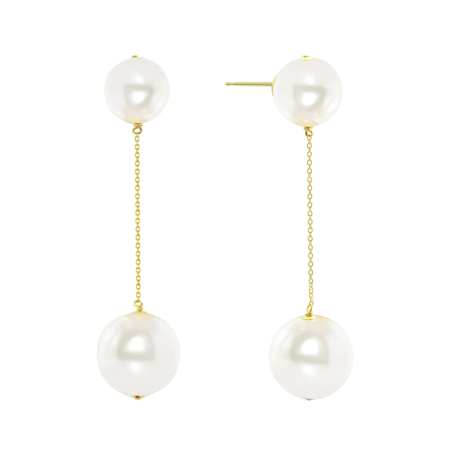 14K YELLOW GOLD FASHIONABLE PEARL DANGLING EARRINGS