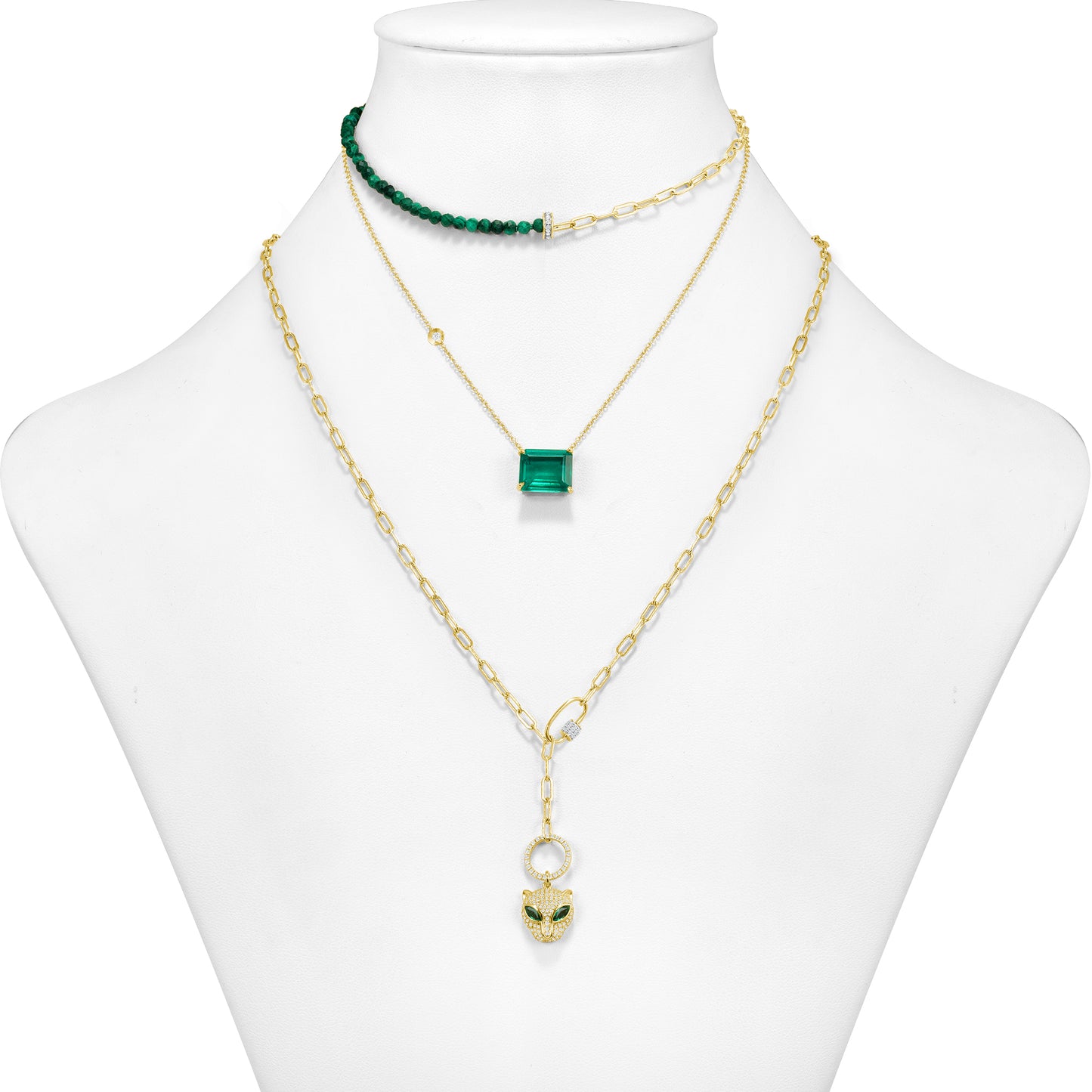4 Layers Emerald and Malachite Necklaces