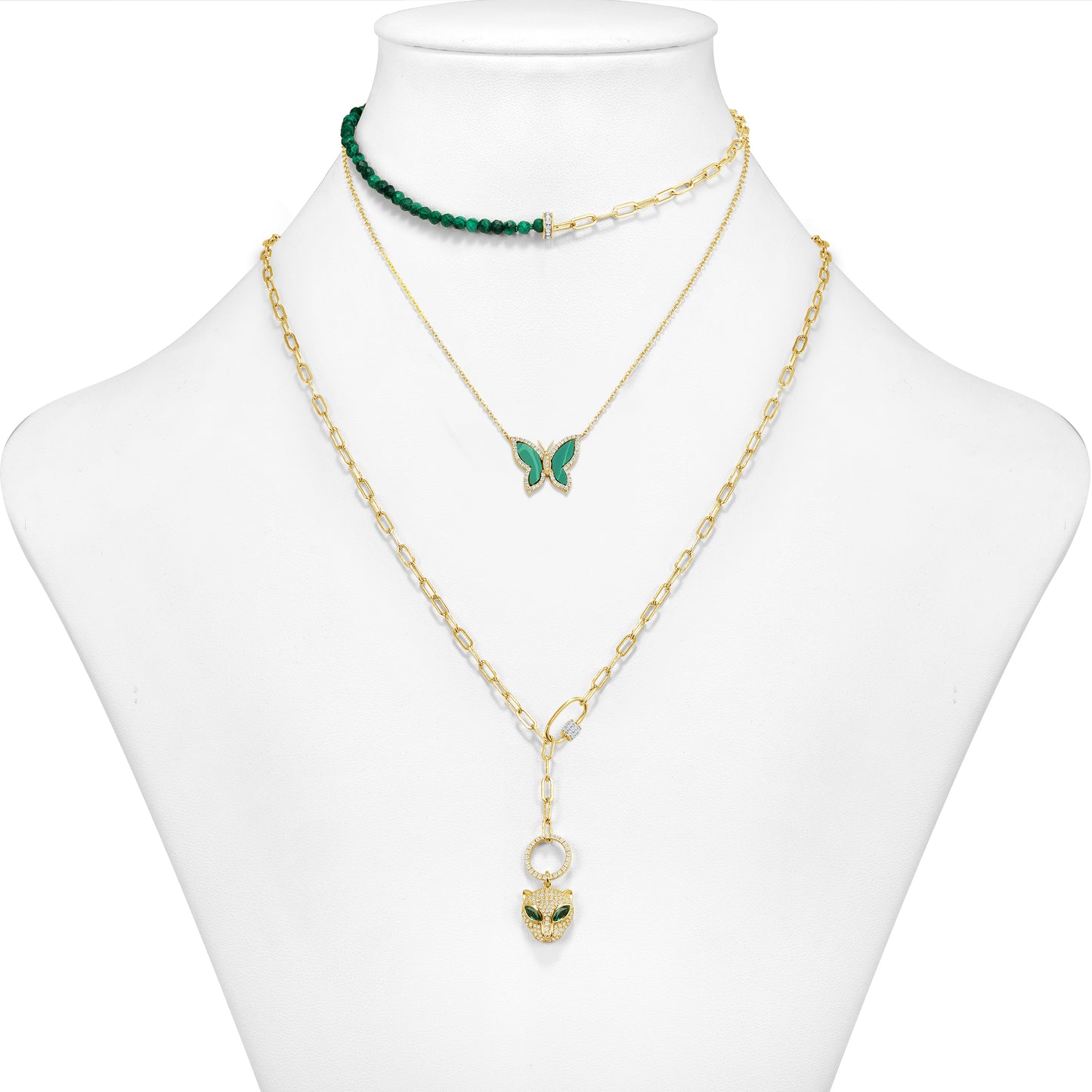 4 Layers Emerald and Malachite Necklaces