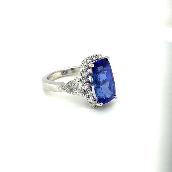 14k White Gold Emerald-Cut Blue Sapphire and Diamond Frame Engagement Ring 8.39c