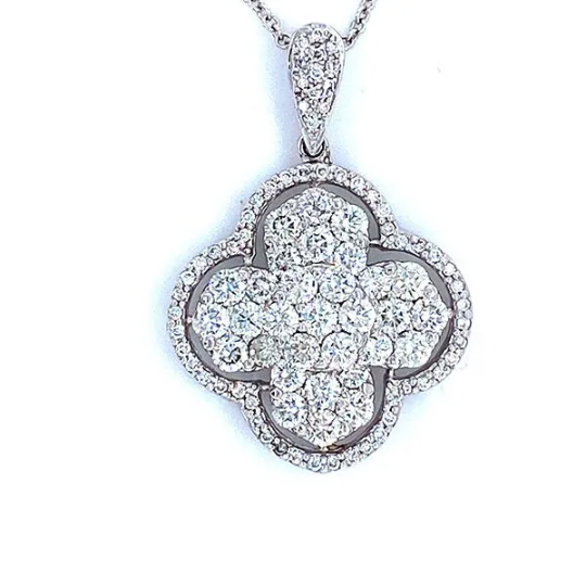 14K White Gold Diamond Pendant Necklace For Women