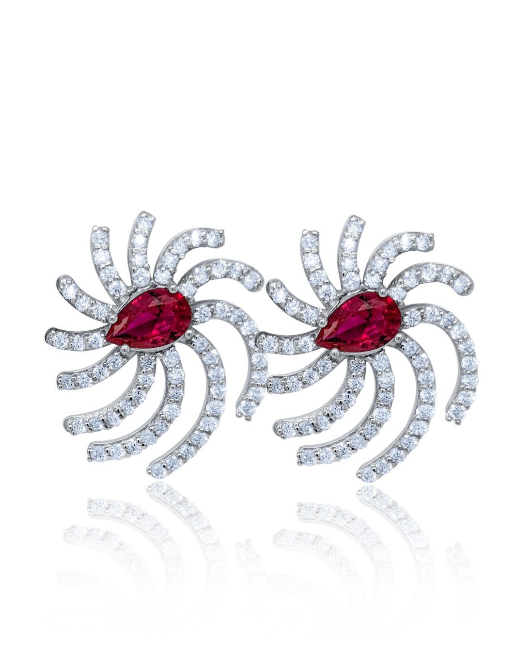 18k White Gold Diamond Earring With Ruby V0332