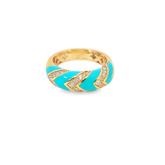 18k Rose Gold Diamond Round Cut Turquiose Stone Ring .35c