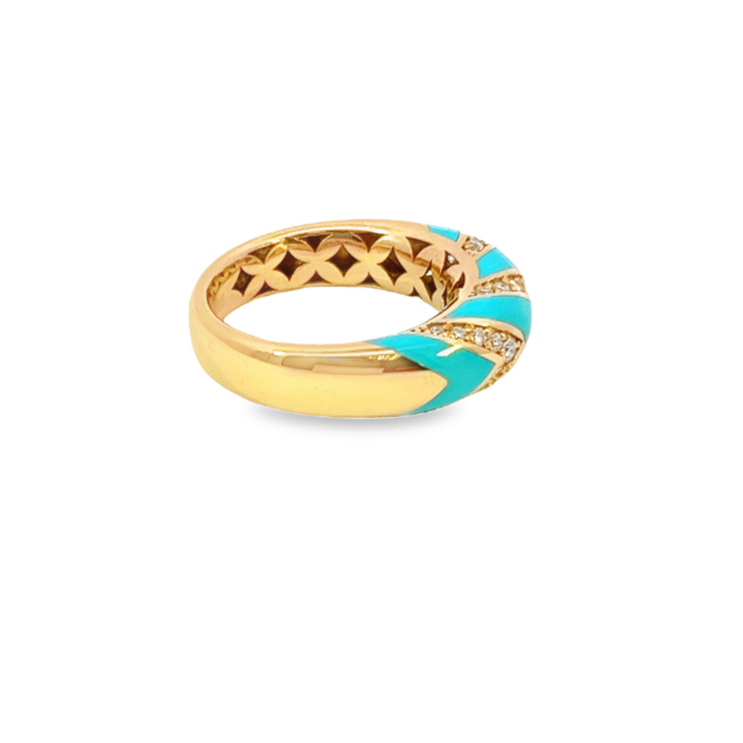 18k Rose Gold Diamond Round Cut Turquiose Stone Ring .35c