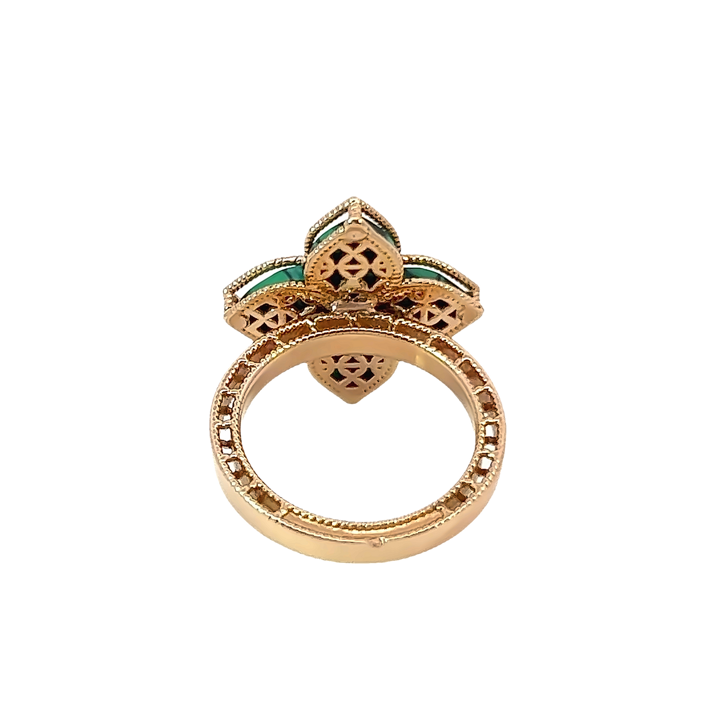 18k Rose Gold Diamond Emerald Marquise Cut Ring .35c