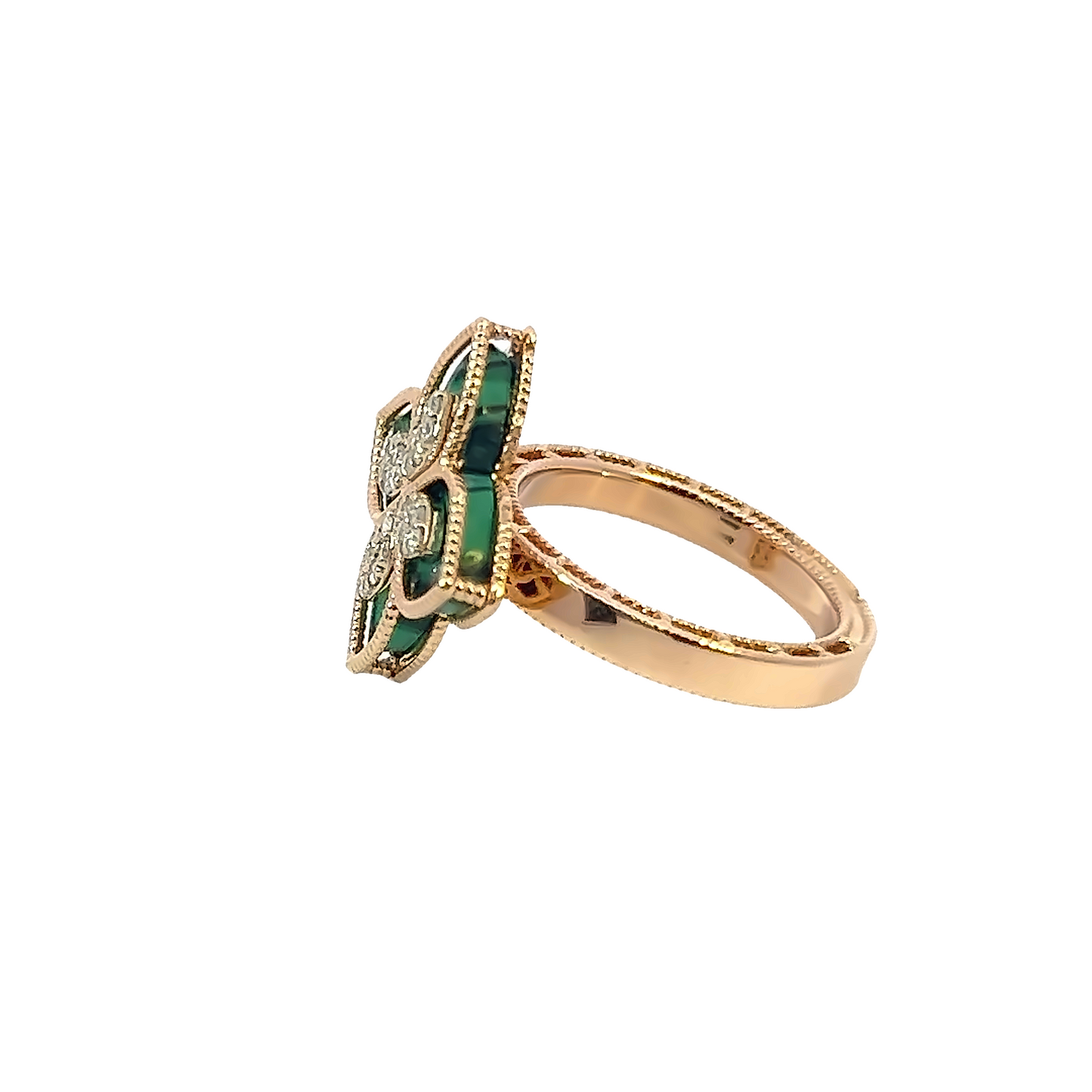 18k Rose Gold Diamond Emerald Marquise Cut Ring .35c