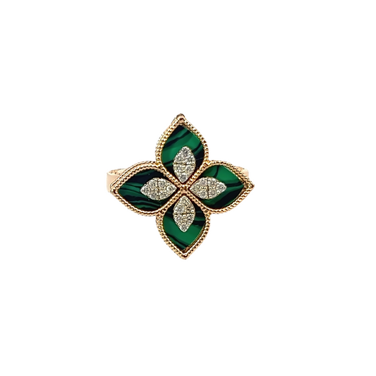 18k Rose Gold Diamond Emerald Marquise Cut Ring .35c