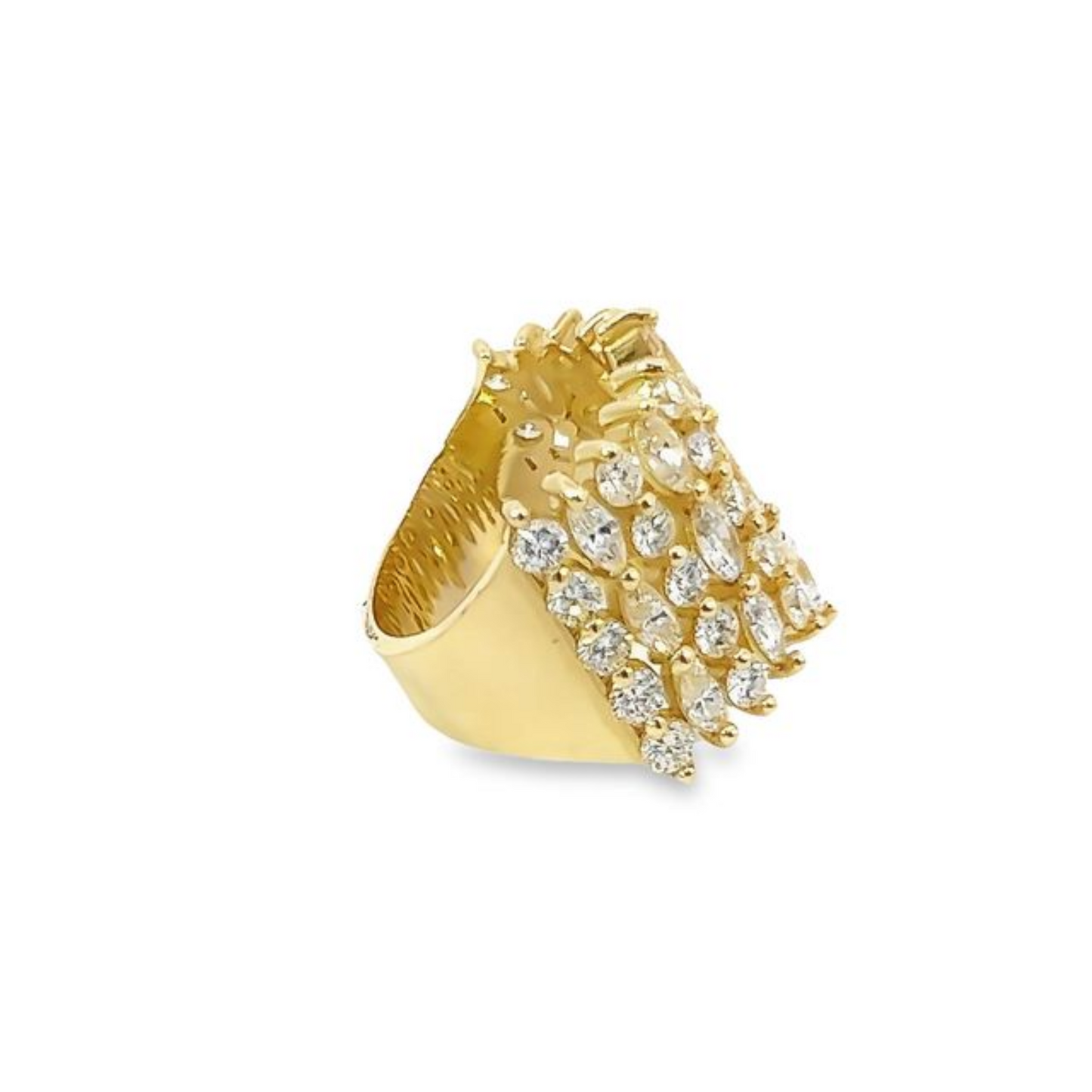 14k Yellow Gold Diamond Marquise And Round Cut Ring 2.35c