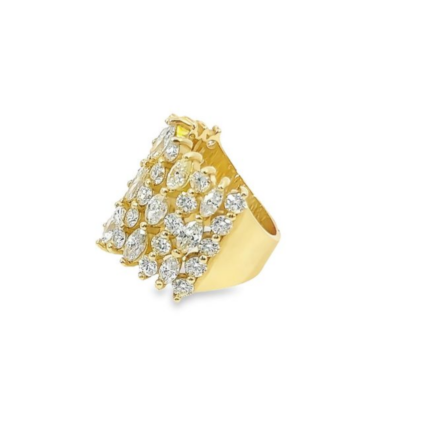 14k Yellow Gold Diamond Marquise And Round Cut Ring 2.35c