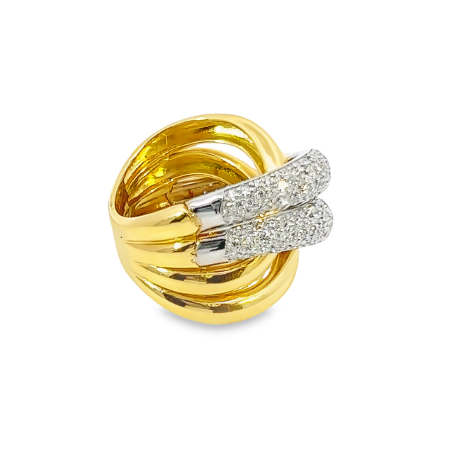 18k Yellow Gold Diamond Round Cut Twist Ring 2.78c
