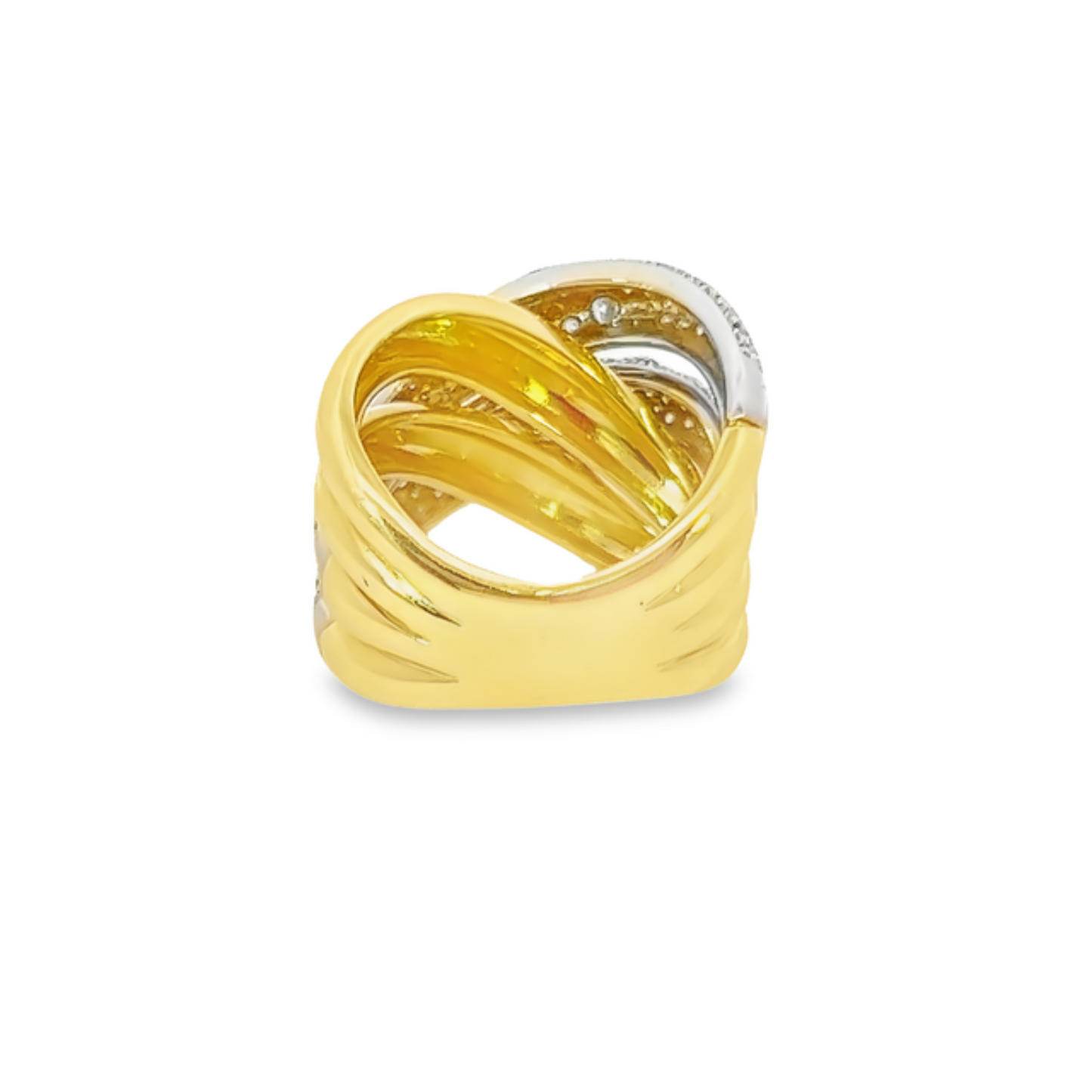 18k Yellow Gold Diamond Round Cut Twist Ring 2.78c