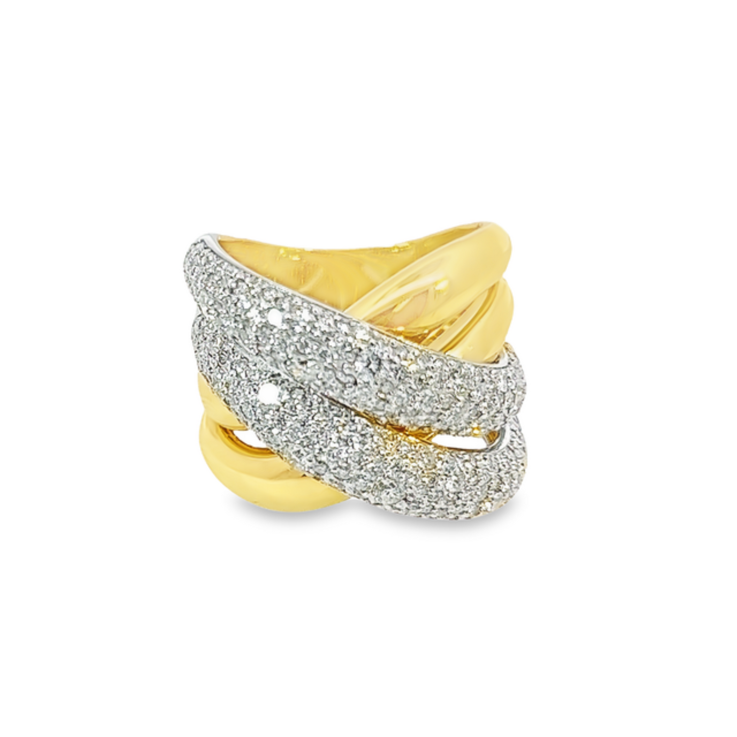 18k Yellow Gold Diamond Round Cut Twist Ring 2.78c