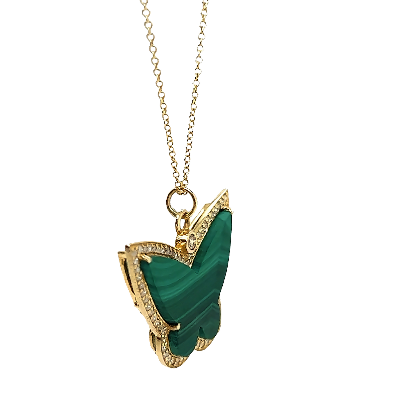 14k Butterfly Malachite Pendant With Diamond