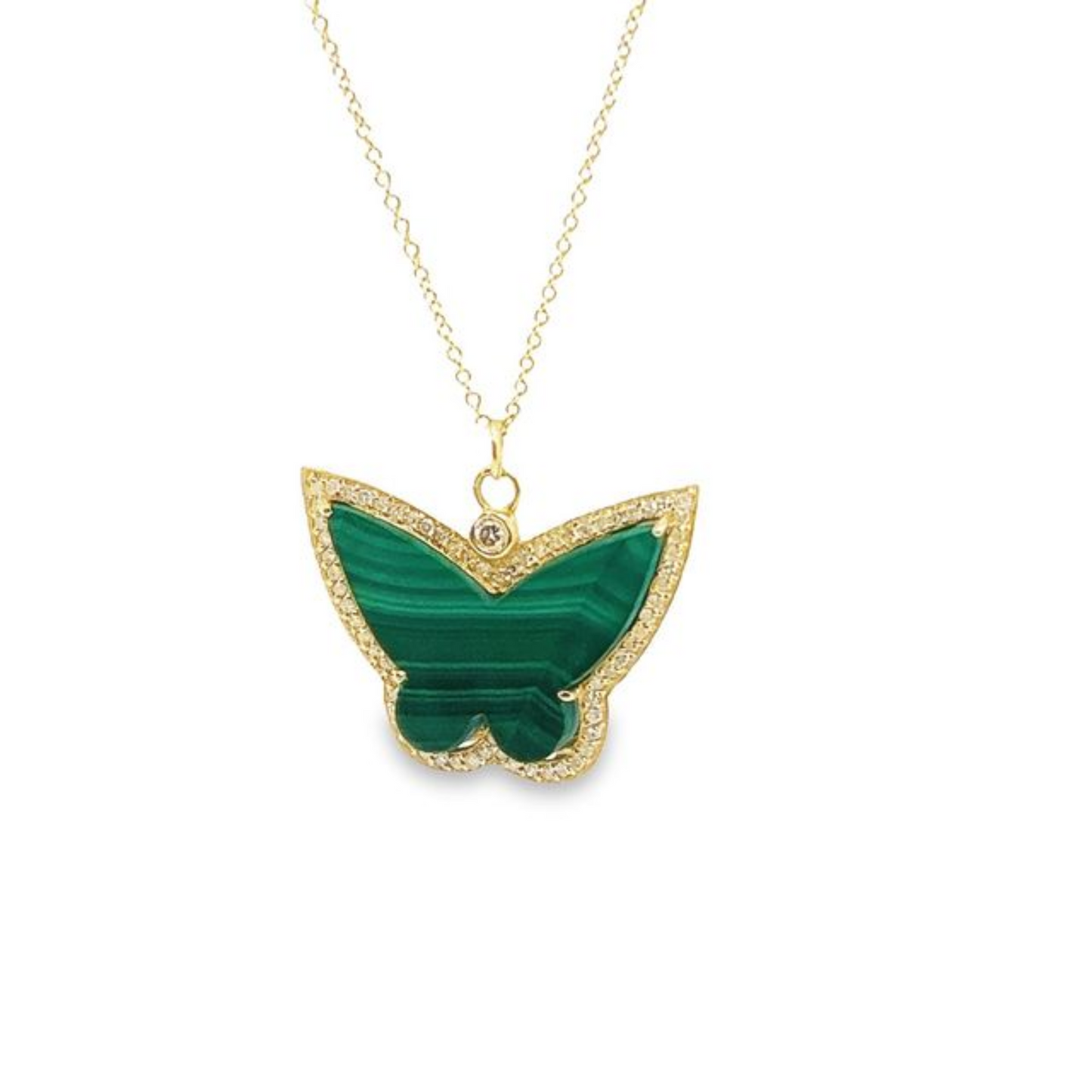 14k Butterfly Malachite Pendant With Diamond