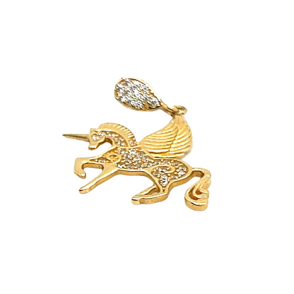 Yellow Gold Beautiful Horse Pendant With White Sapphire