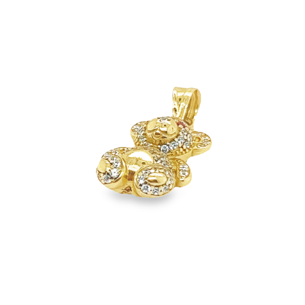 14k Yellow Gold Teddy Bear Pendant With White Sapphire and Ruby