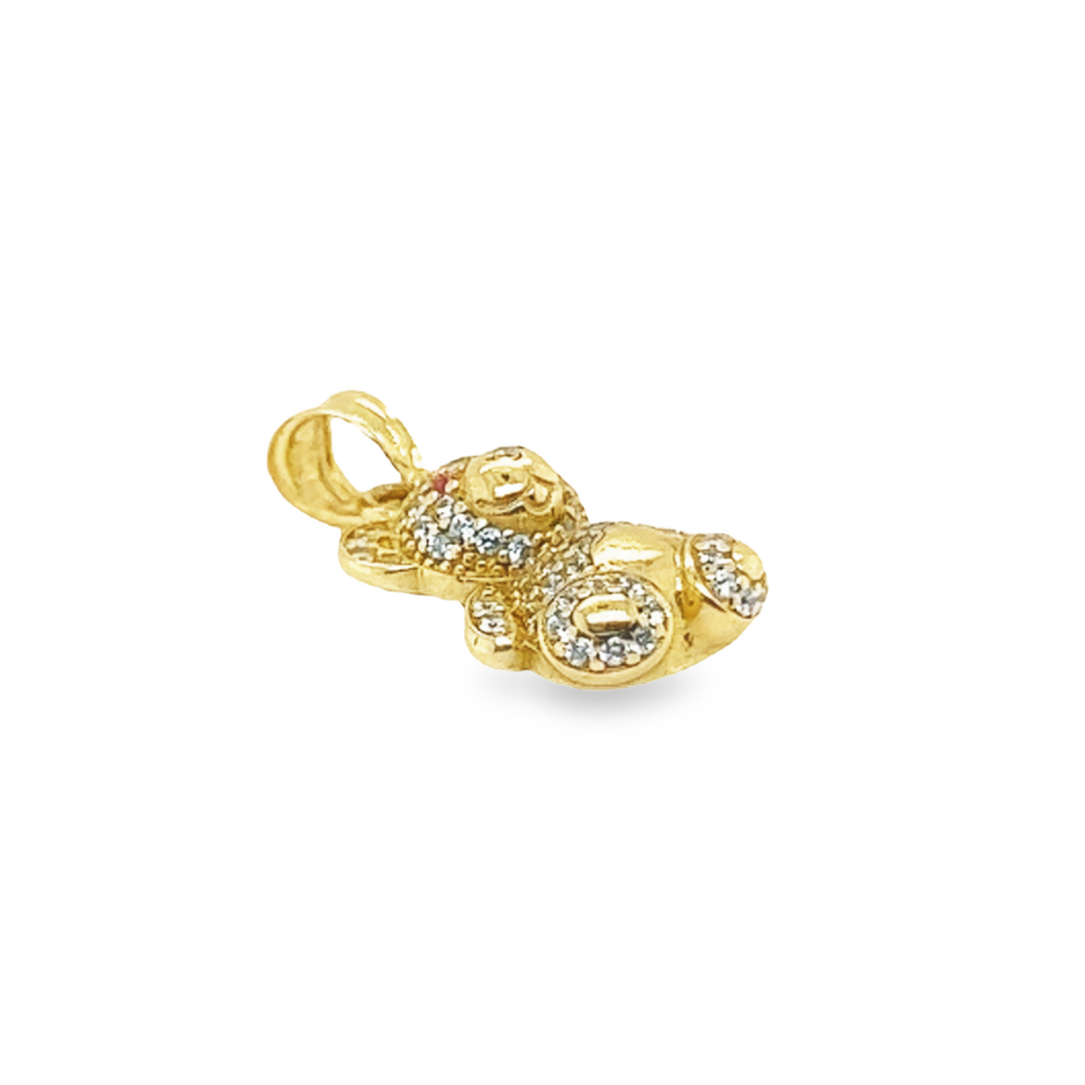 14k Yellow Gold Teddy Bear Pendant With White Sapphire and Ruby