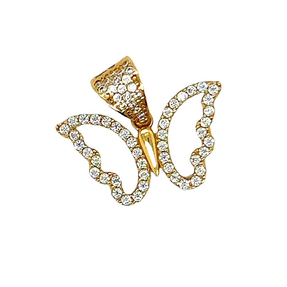 Yellow Gold Butterfly Pendant With Diamond 1.20c White Sapphire