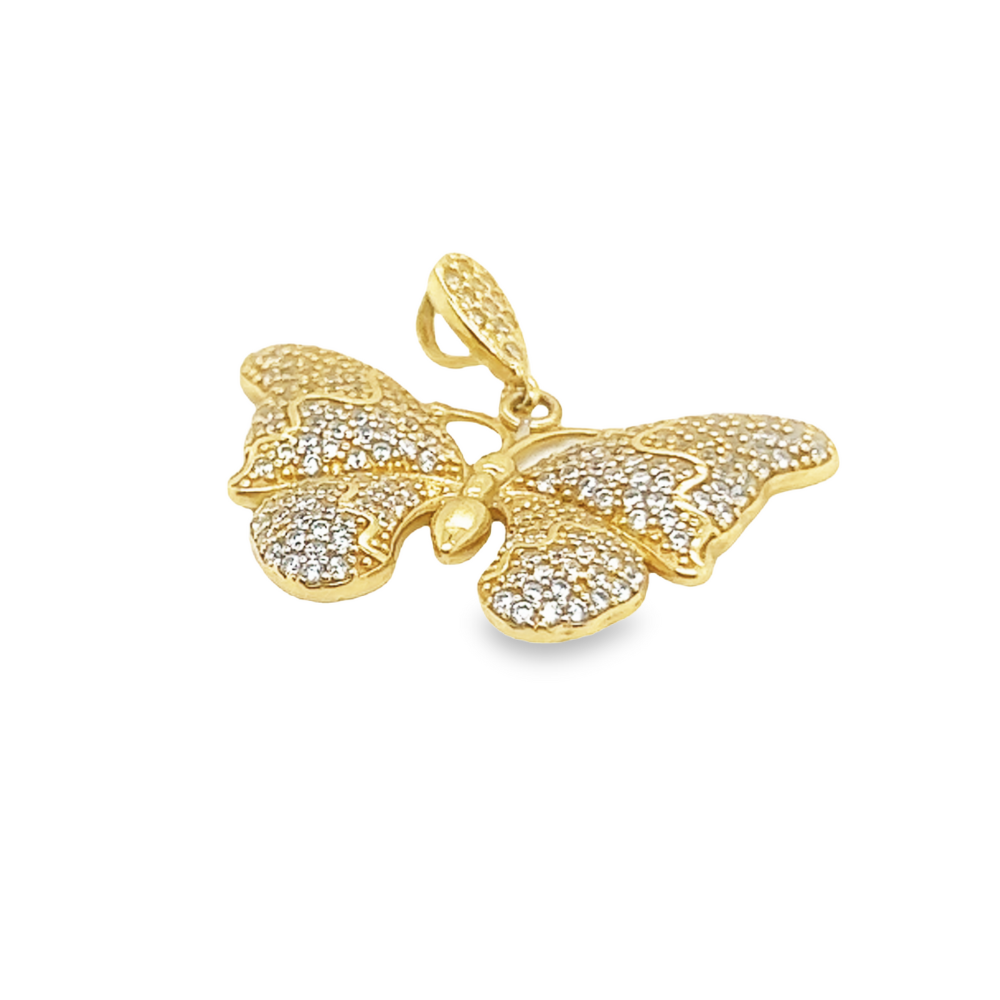 14K Yellow Gold Butterfly Pendant with White Sapphire