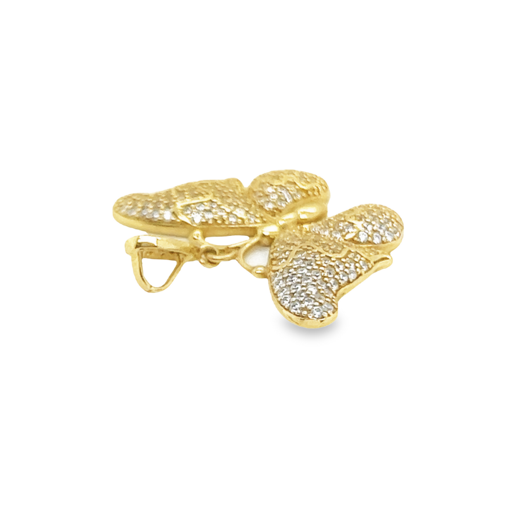 14K Yellow Gold Butterfly Pendant with White Sapphire