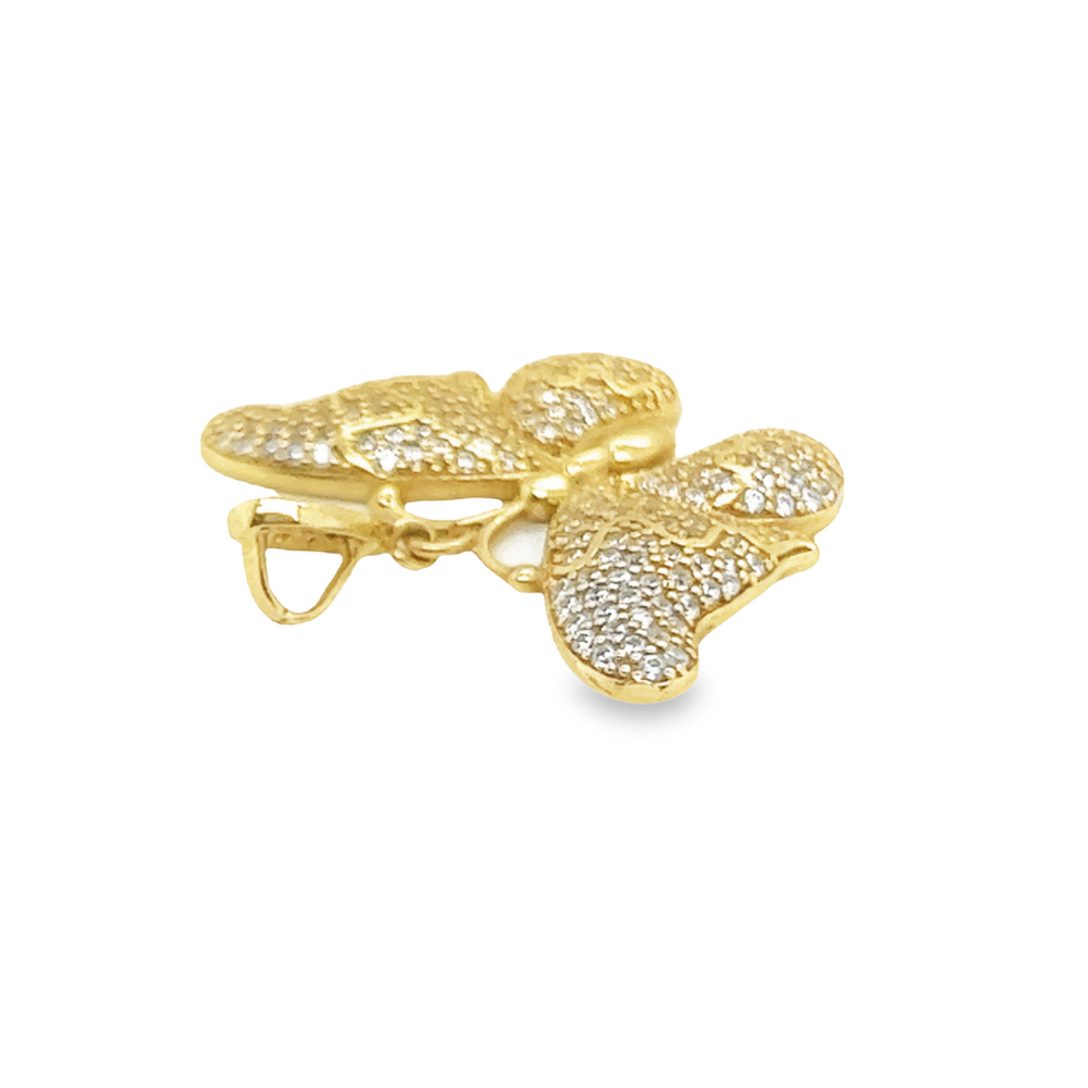 14K Yellow Gold Butterfly Pendant with White Sapphire