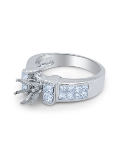 White Gold Princess Cut Diamond Semi Mount Engagement Ring Lab Grown Diamond Made To Order
